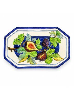 Pottery Serving Platter Hand Painted Figs Vintage Giacomini Orvieto Italy Cerami